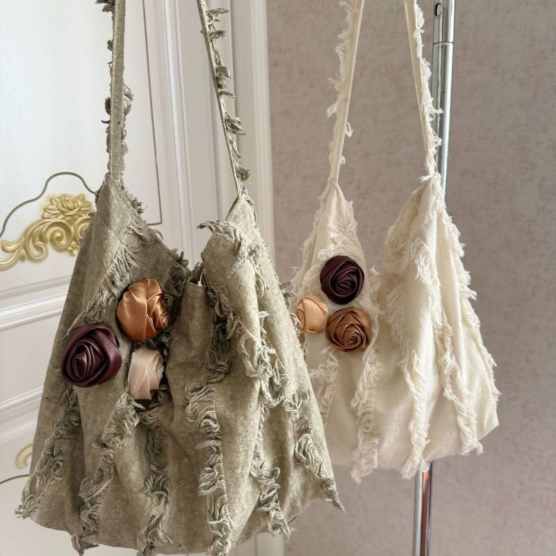 Linen Rose Tassel Wandering Shoulder Bag Crossbody Bag