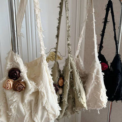 Linen Rose Tassel Wandering Shoulder Bag Crossbody Bag