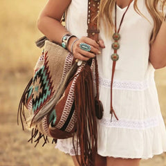 Hippie Boho Style Woven Tassel Cotton Shoulder Bag