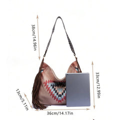 Hippie Boho Style Woven Tassel Cotton Shoulder Bag
