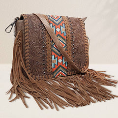 Western Cowboy Print Fringe Crossbody Bag