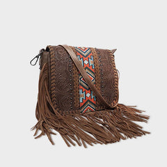 Western Cowboy Print Fringe Crossbody Bag