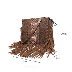 Western Cowboy Print Fringe Crossbody Bag