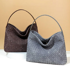 Large Woven Suede Tote Bag