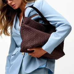 Large Woven Suede Tote Bag