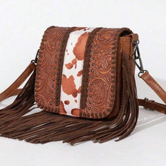 Western Cowboy Print Fringe Crossbody Bag
